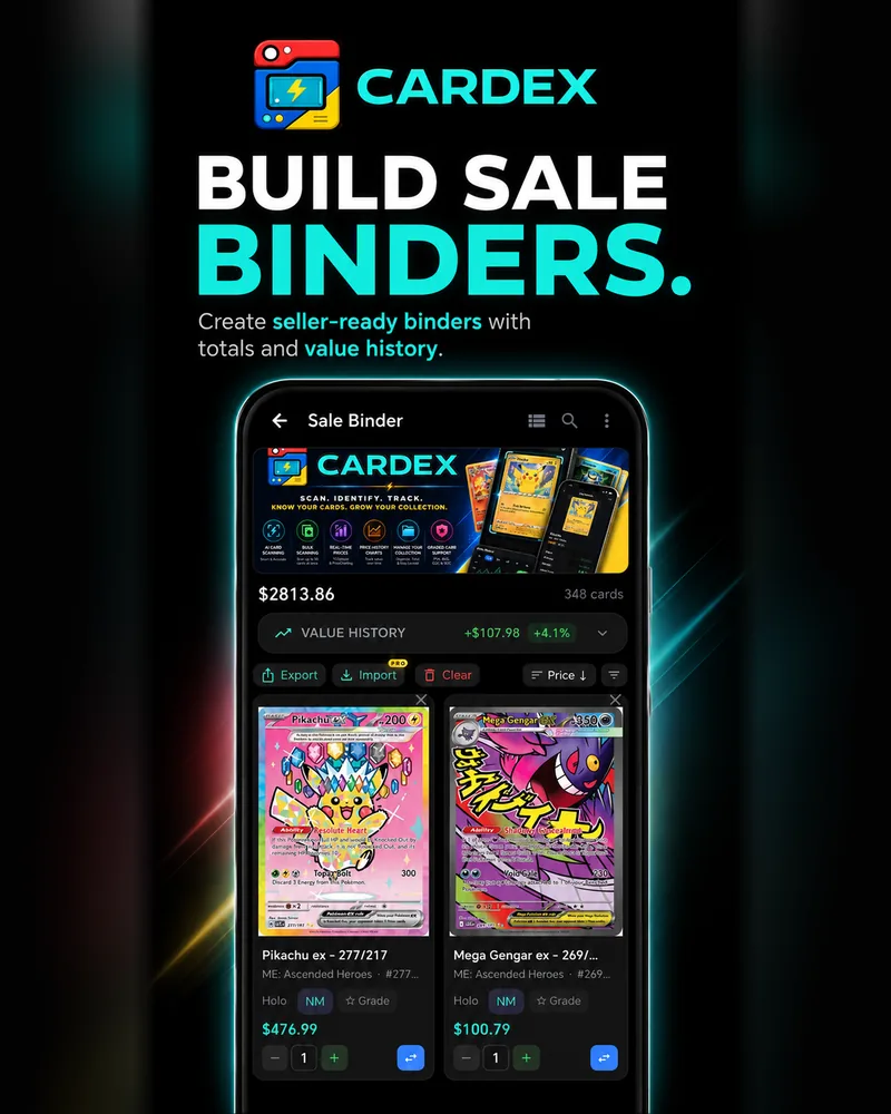 A sale binder with totals and value history