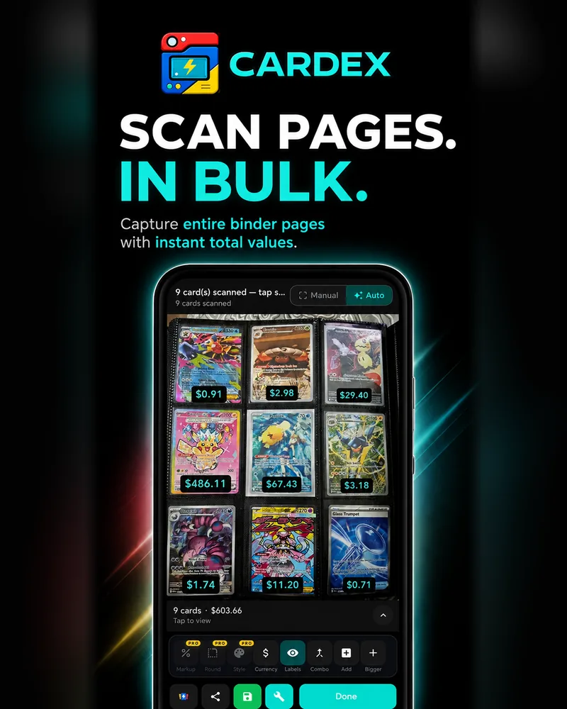 Bulk scanning a binder page with a price on every card