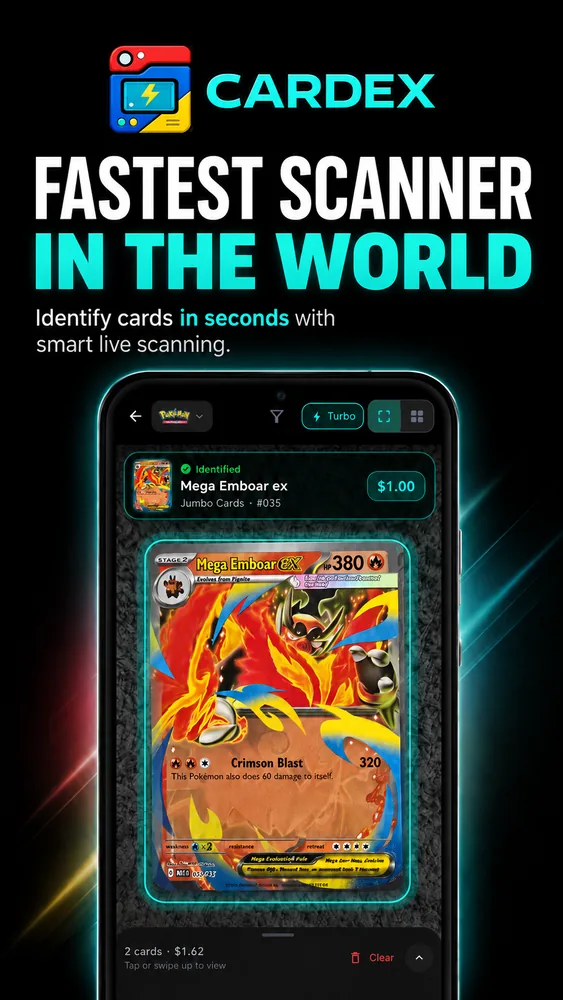 Live scanning identifying a card in seconds